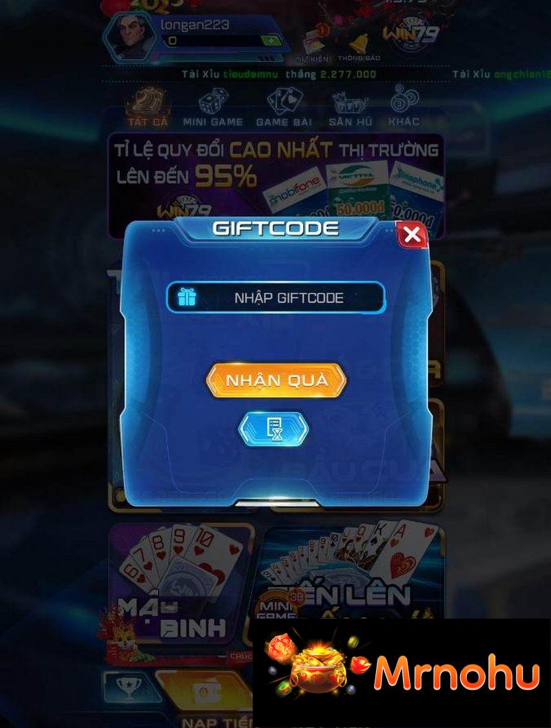 Nhận giftcode Win79 và nhập vào game để nhận thưởng