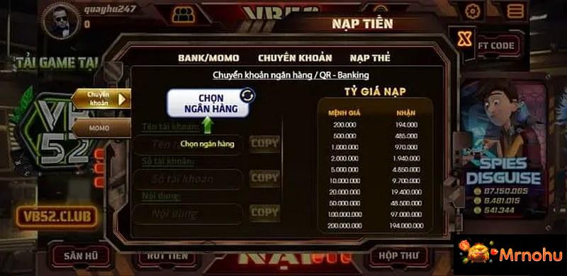 Nhập thông tin cá nhân để hệ thống kiểm tra, xét duyệt và gửi mã Giftcode VB52